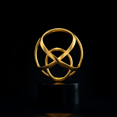 Reeve emblem — three interwoven gold rings on an obsidian pedestal
