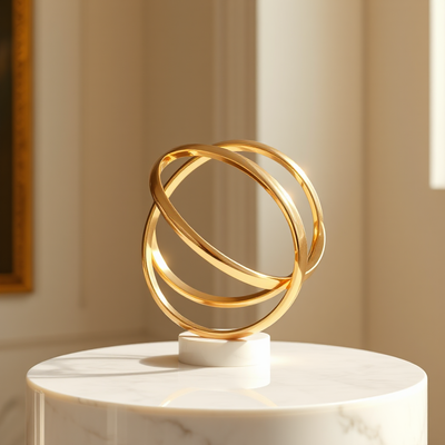 Reeve emblem — three interwoven gold rings on a marble pedestal