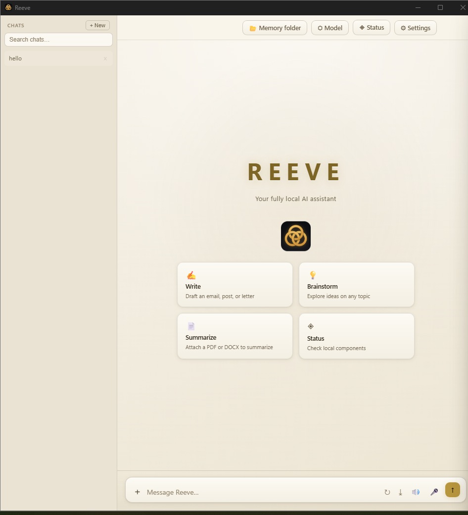 Reeve chat window in the light Marble & Gold theme